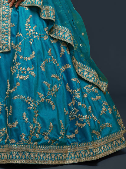 New Cyan Color Zari Work Designer And Luxury Timeless Silk Lehenga With Net Dupatta