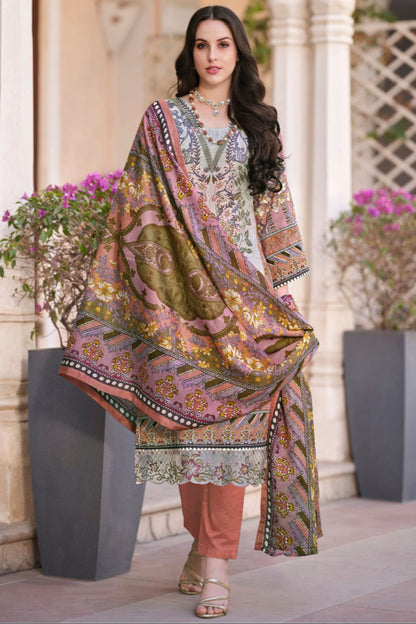 Exclusive Grey Designer Cotton Mal Mal Print Salwar Kameez Suit