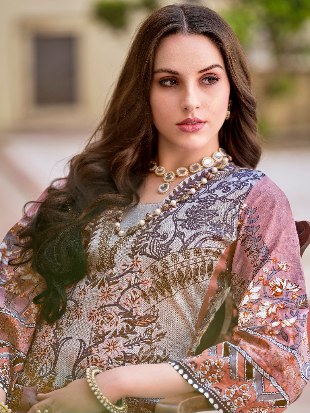 Exclusive Grey Designer Cotton Mal Mal Print Salwar Kameez Suit