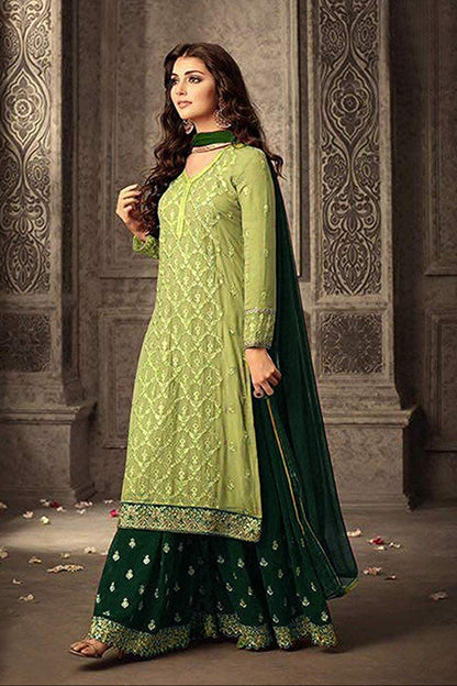 Pista Green Bridal Look Designer Palazzo Dress for Wedding Reception