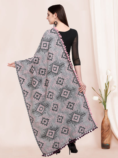 Pakistani Gray Designer Khadi Shawl Dupatta For Festival Wear