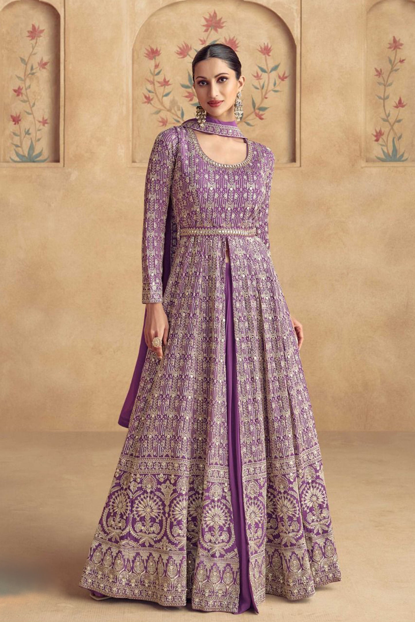 Purple Color Embroidery Work Western Style Anarkali Gown With Dupatta