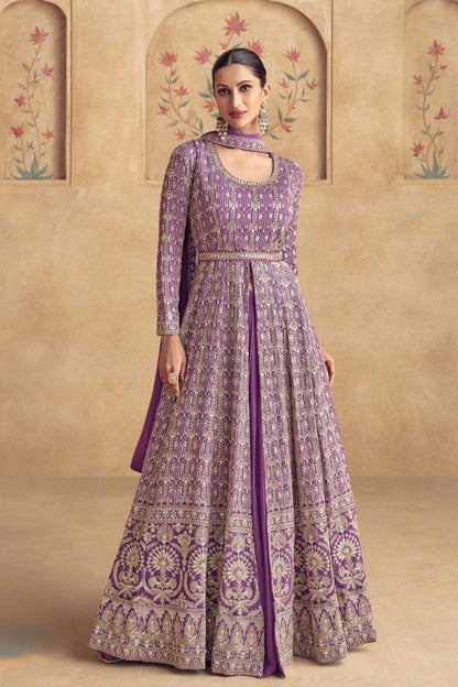 Purple Color Embroidery Work Western Style Anarkali Gown With Dupatta