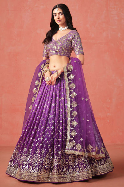 Women's Purple Design Sequins With Georgette Lehenga Choli With Dupatta