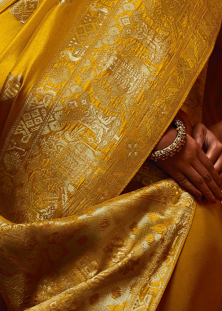 Yellow Designer Viscose Silk Fabric For Haldi Function Wear Saree With Satin Silk Blouse