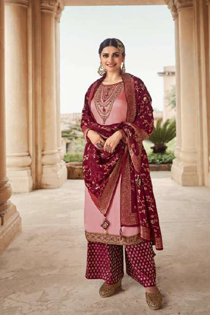 Beautiful Pink Color Plazzo Dress With Jacquard Work For Wedding Reception