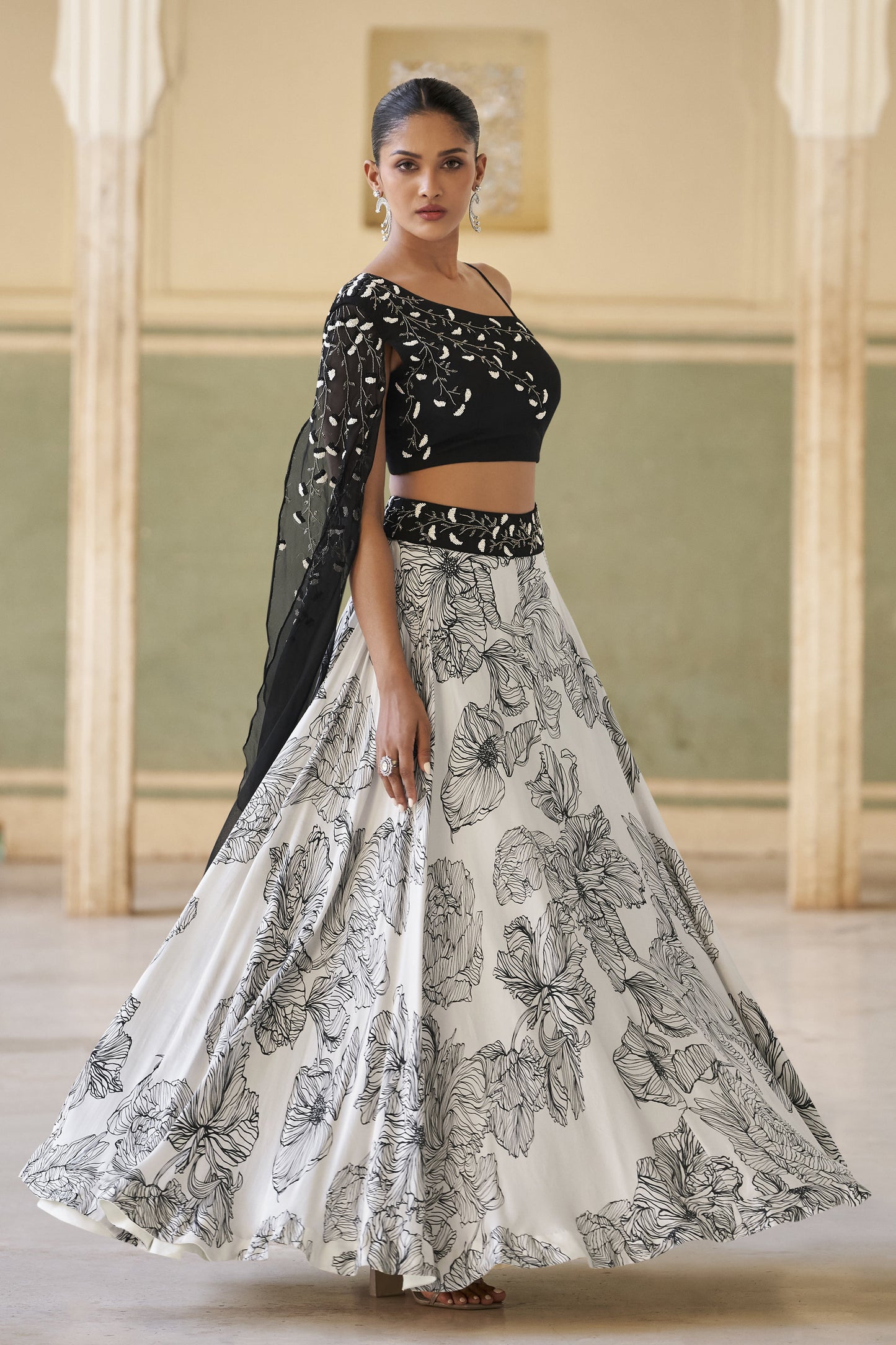 Black Western Style Foil Print Lehenga Choli for Festival Wear
