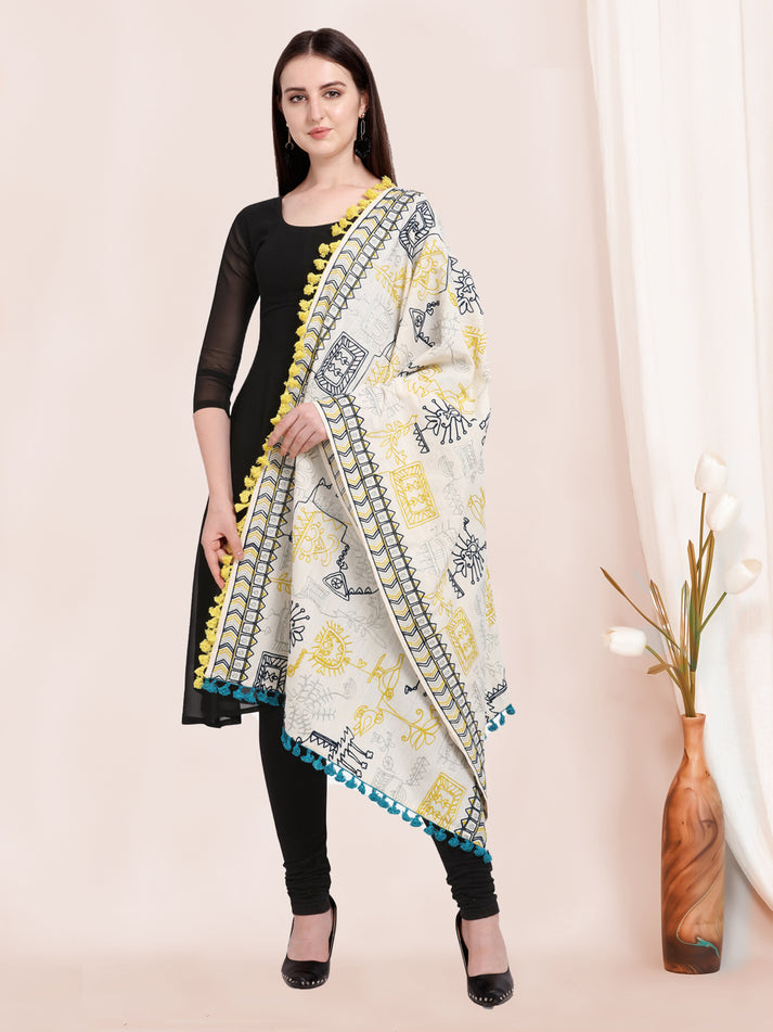 Embroidered White Designer Khadi Cotton Shawl Dupatta For All Occasion