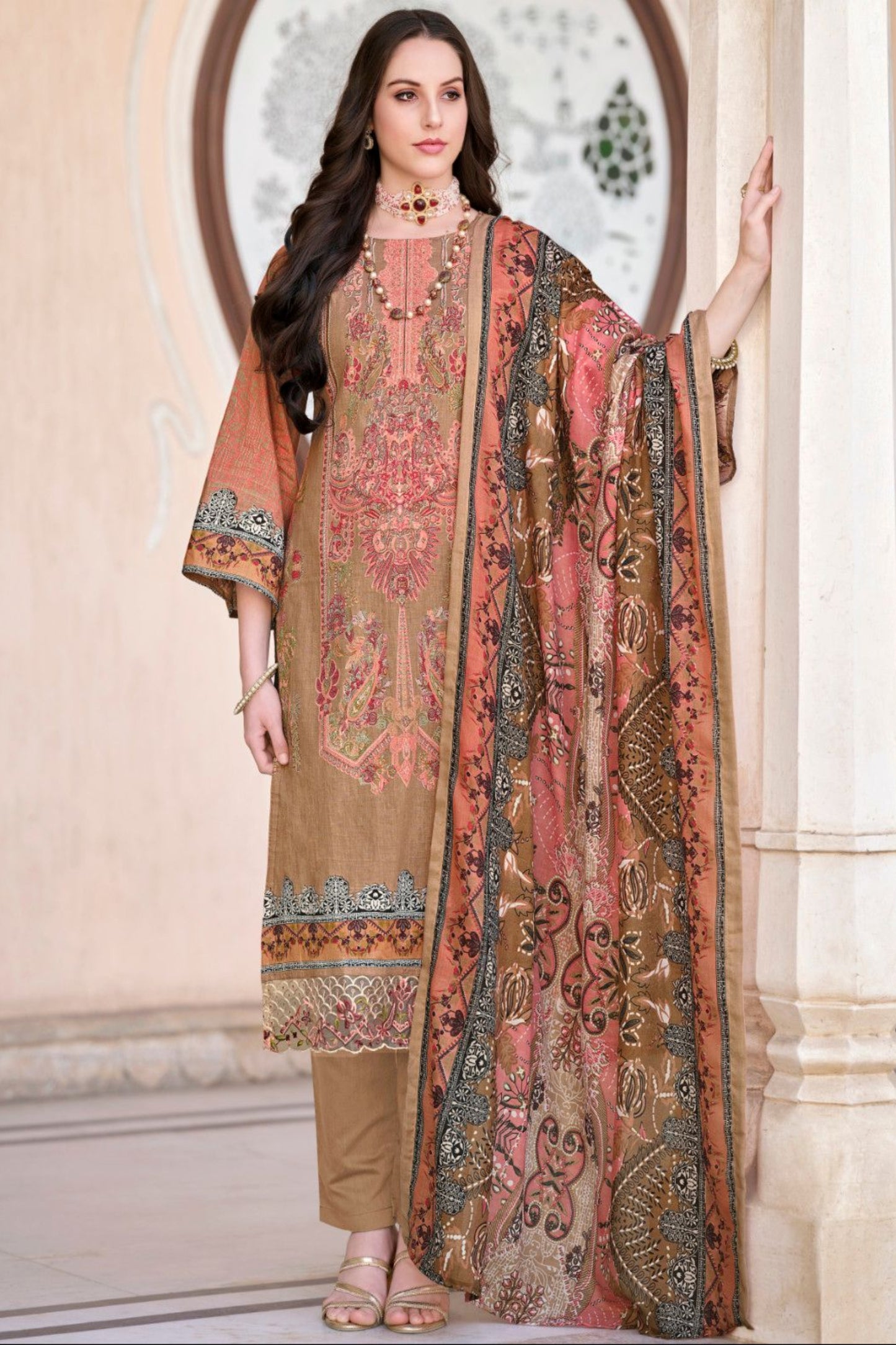 Elegant Indian Wear Cotton Fabric & Embroidery Work Salwar Kameez Pant Suit