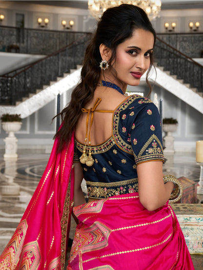 Newest Pink Color Multi Embroidery Work Trending lehenga For Special Wedding-Reception
