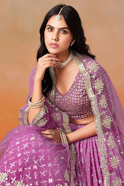 Eid Special Designer Purple Sequins & Zari Embroidery Work Lehenga Choli