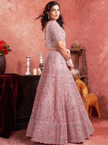 Wedding-Reception Special Baby Pink Color Ready To Wear Indian Style Lehenga Live In USA