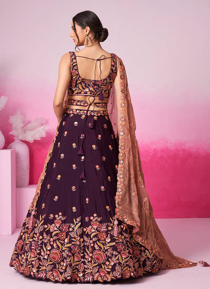 Beautiful Designer Burgundy Color Sequins & Embroidery Work Lehenga Choli For Wedding Function