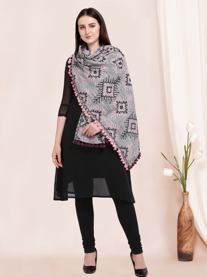 Pakistani Gray Designer Khadi Shawl Dupatta For Festival Wear