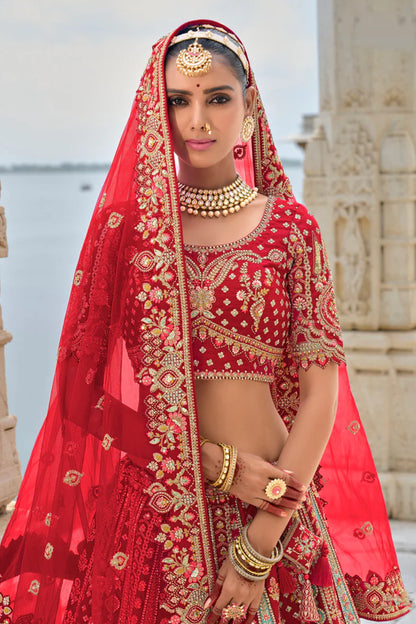 Red Color Sequins Work Beautiful Look Lehenga Choli For Special Wedding