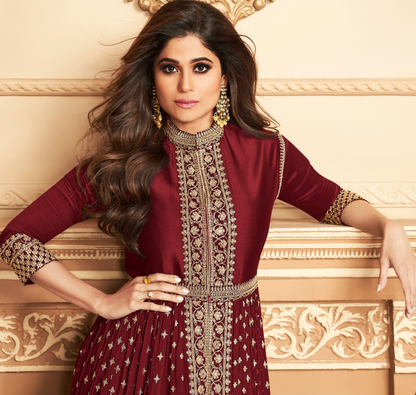 Stitched Georgette Anarkali Gown with Dupatta for Wedding Party