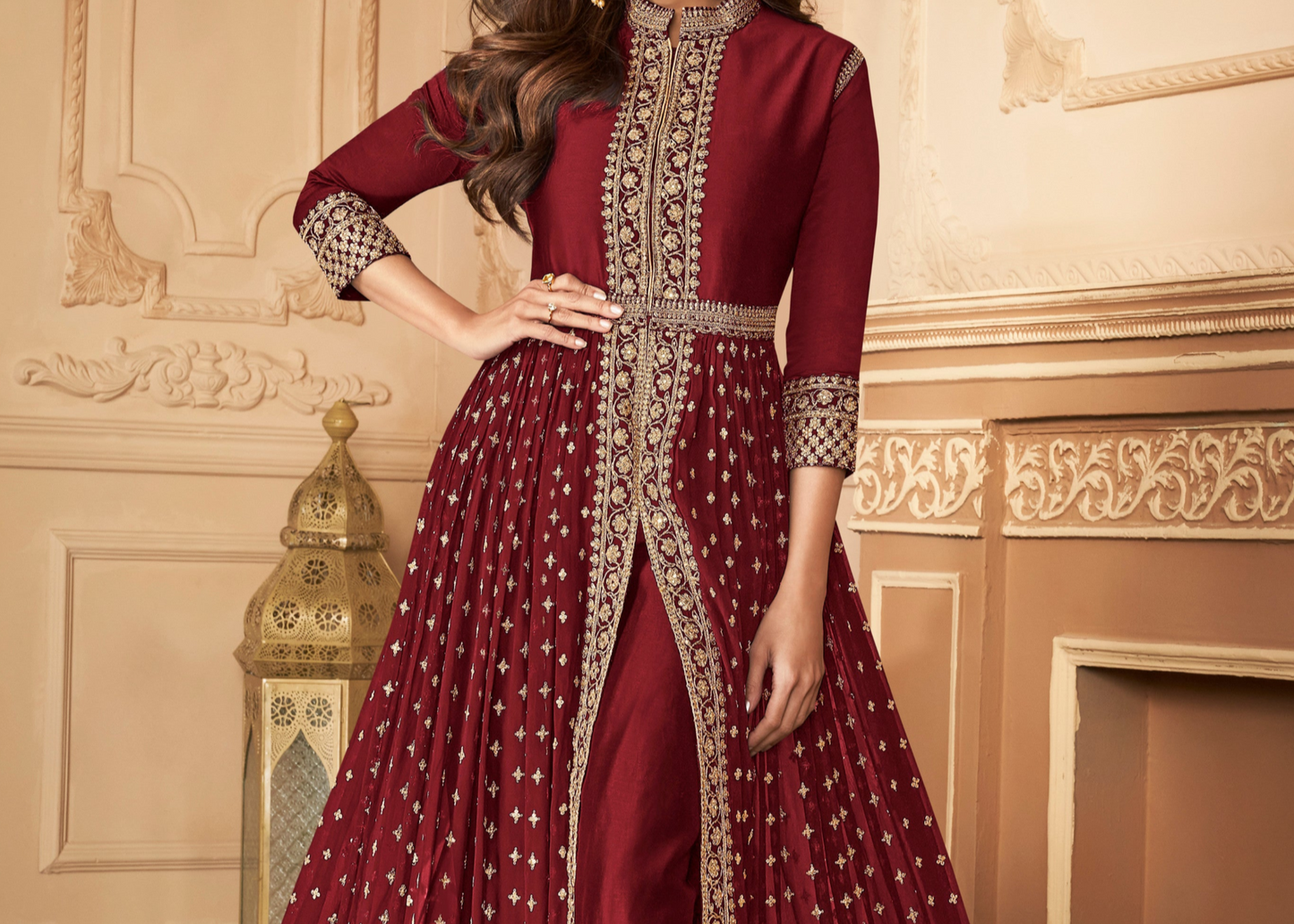 Stitched Georgette Anarkali Gown with Dupatta for Wedding Party