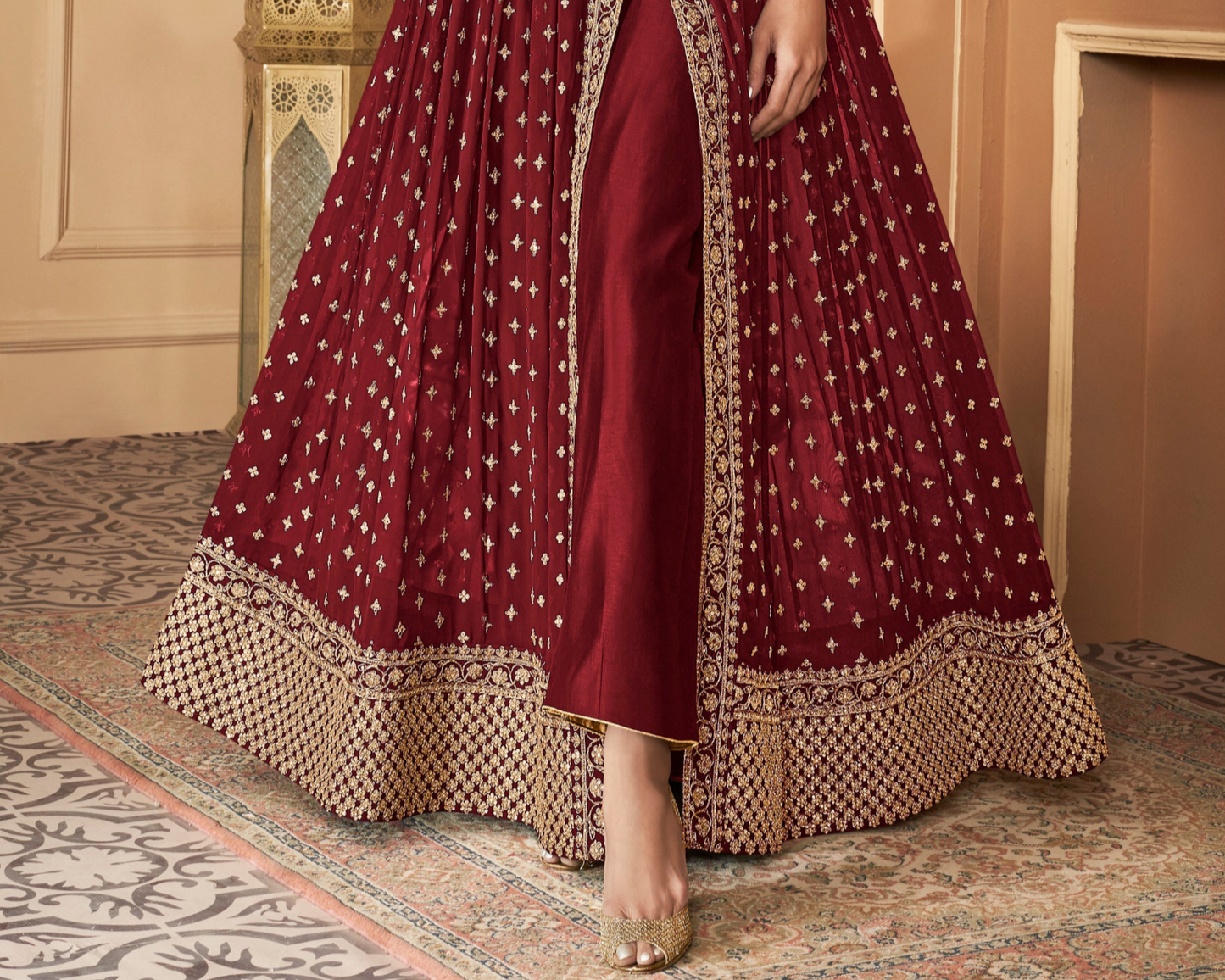 Stitched Georgette Anarkali Gown with Dupatta for Wedding Party