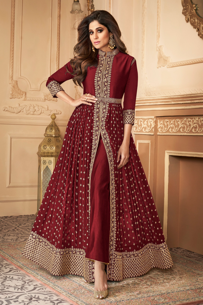 Red Stylish Stitched Grorgette Anarkali Dupatta Gown Wedding Function Party Wear Suit's