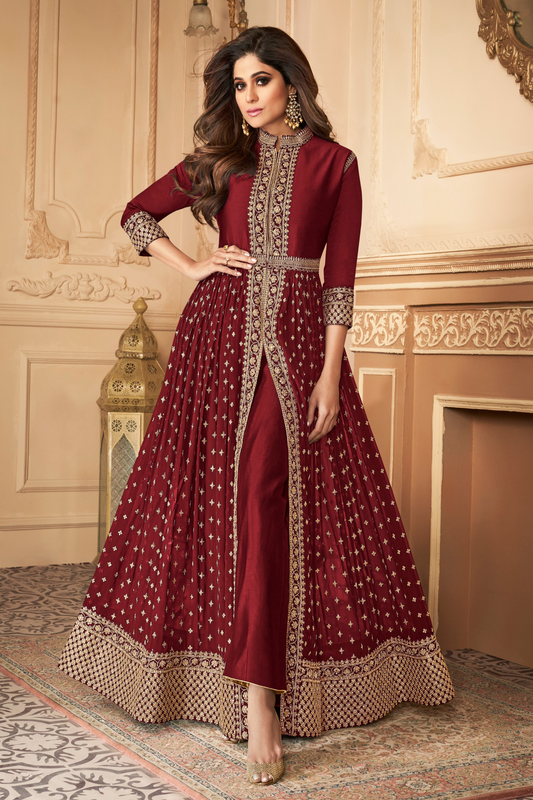 Red Stylish Stitched Grorgette Anarkali Dupatta Gown Wedding Function Party Wear Suit's