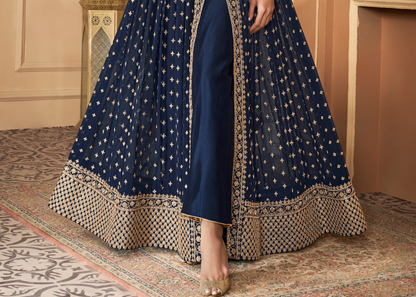 Blue Georgette Anarkali Gown with Dupatta for Wedding Special