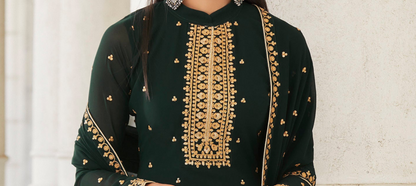 Elegant Green Salwar Kameez Palazzo Suit with Embroidery for Ceremony