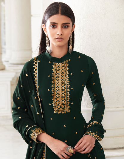 Elegant Green Salwar Kameez Palazzo Suit with Embroidery for Ceremony