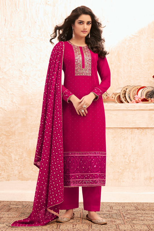 Stitched Cocktail Party Wear Salwar Kameez Trouser Pant with Embroidery Worked Dupatta