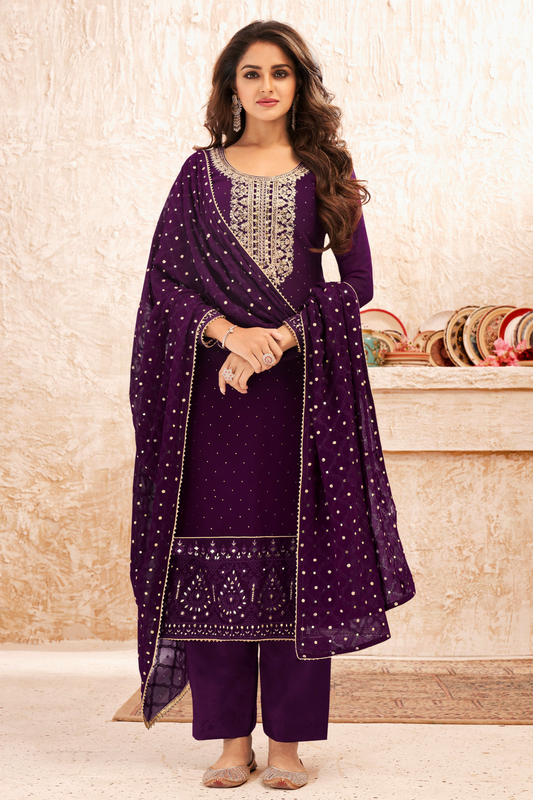 Ready to Wear Indian Designer Salwar Kameez Suits Purple Color Heavy Worked Outfits