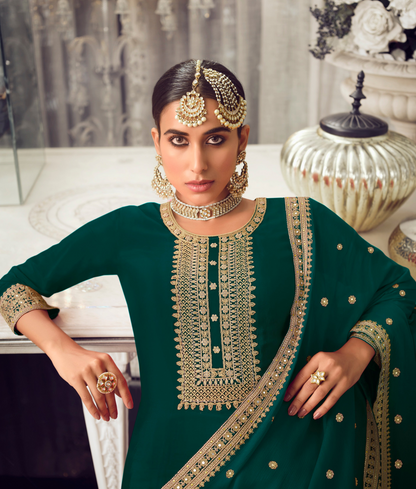 Trendy Green Salwar Kameez Palazzo Suit with Embroidery for Ceremonies