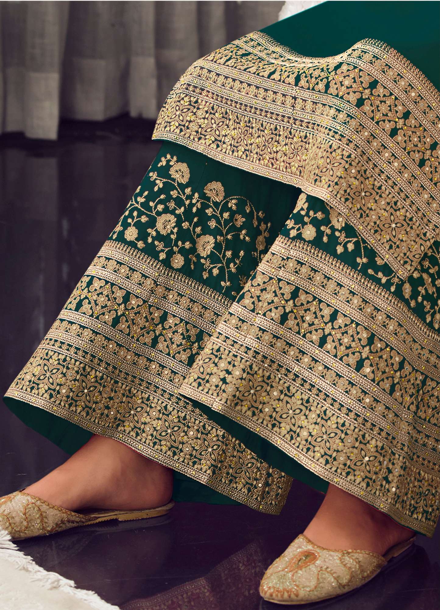 Trendy Green Salwar Kameez Palazzo Suit with Embroidery for Ceremonies