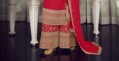 Red Salwar Kameez Palazzo Suit with Dupatta for Eid and Diwali