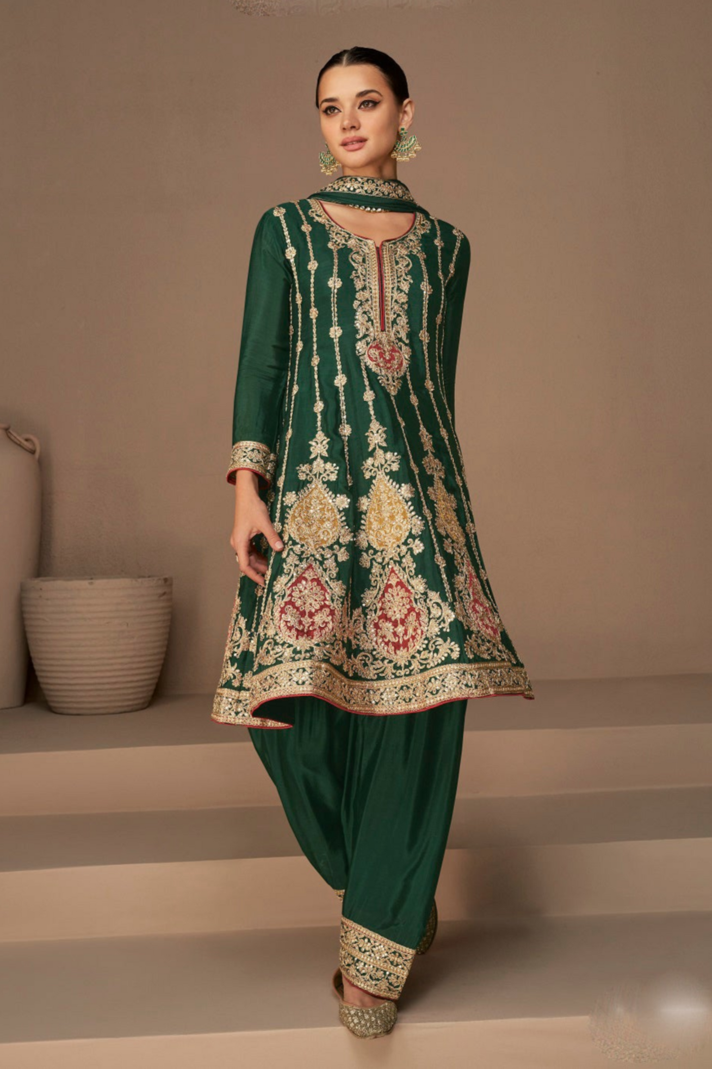 Pakisatni Rokah-nikah Wear Eid Festival Raady to Wear Salwar Kameez Worked Dupatta Dresses