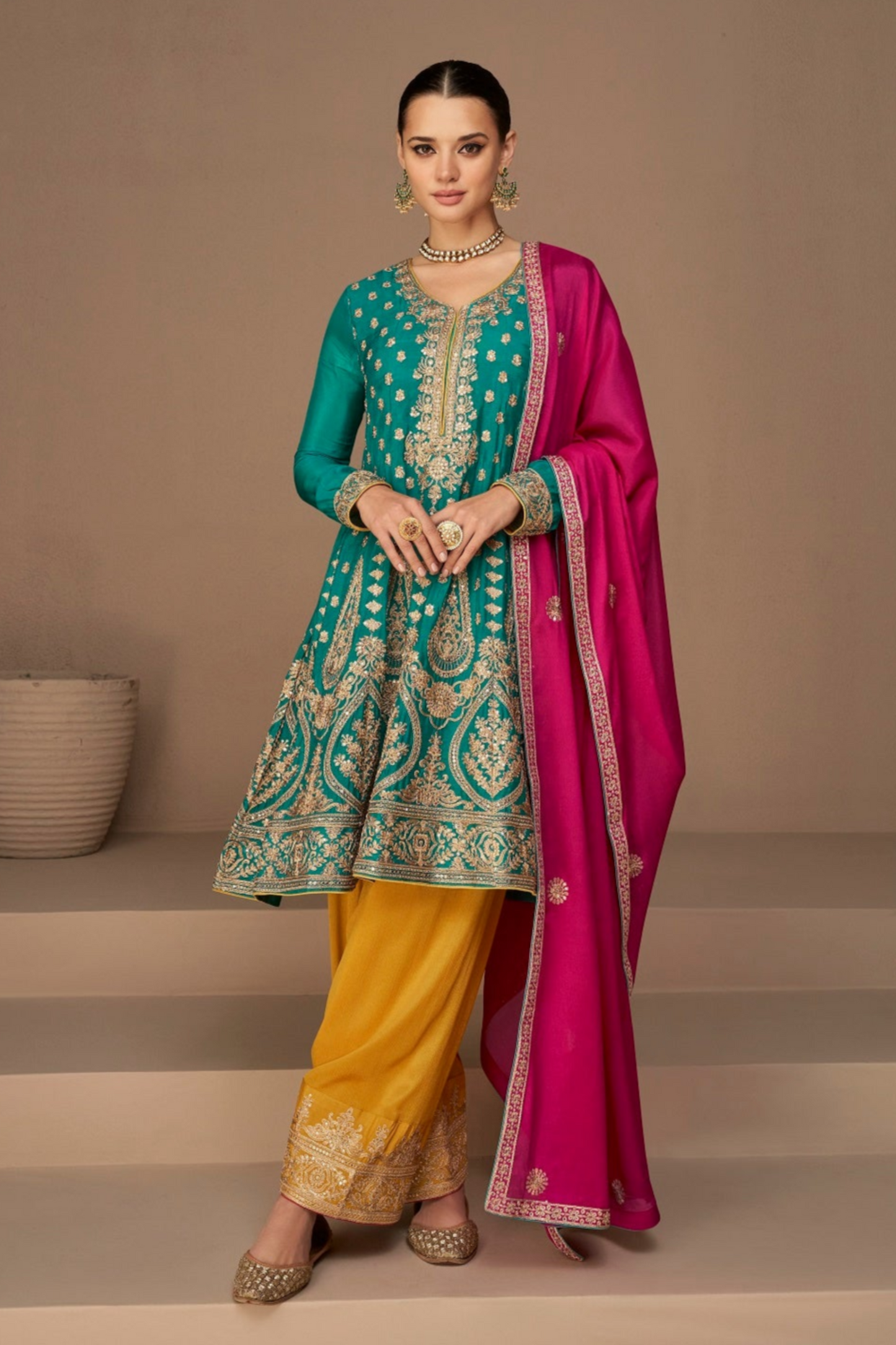 Ready to Wear Inidan Salwar Kameez Chinon Silk Dupatta Dresses Women's Wedding Collection