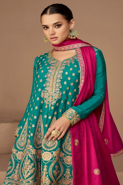 Ready to Wear Inidan Salwar Kameez Chinon Silk Dupatta Dresses Women's Wedding Collection