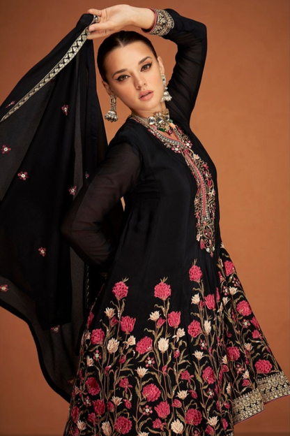 Beautiful Wedding Reception Party Wear Salwar Kameez Chinon Silk Dupatta Suits