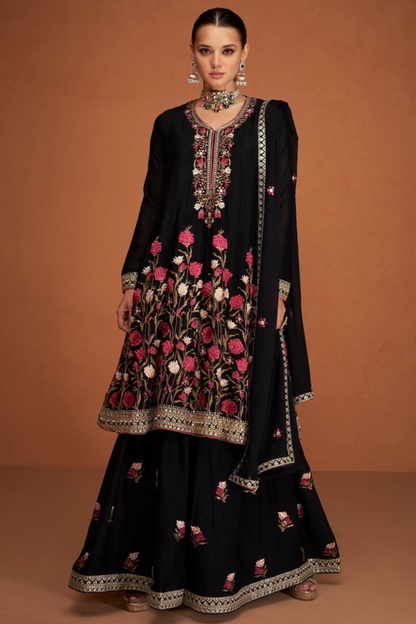 Beautiful Wedding Reception Party Wear Salwar Kameez Chinon Silk Dupatta Suits