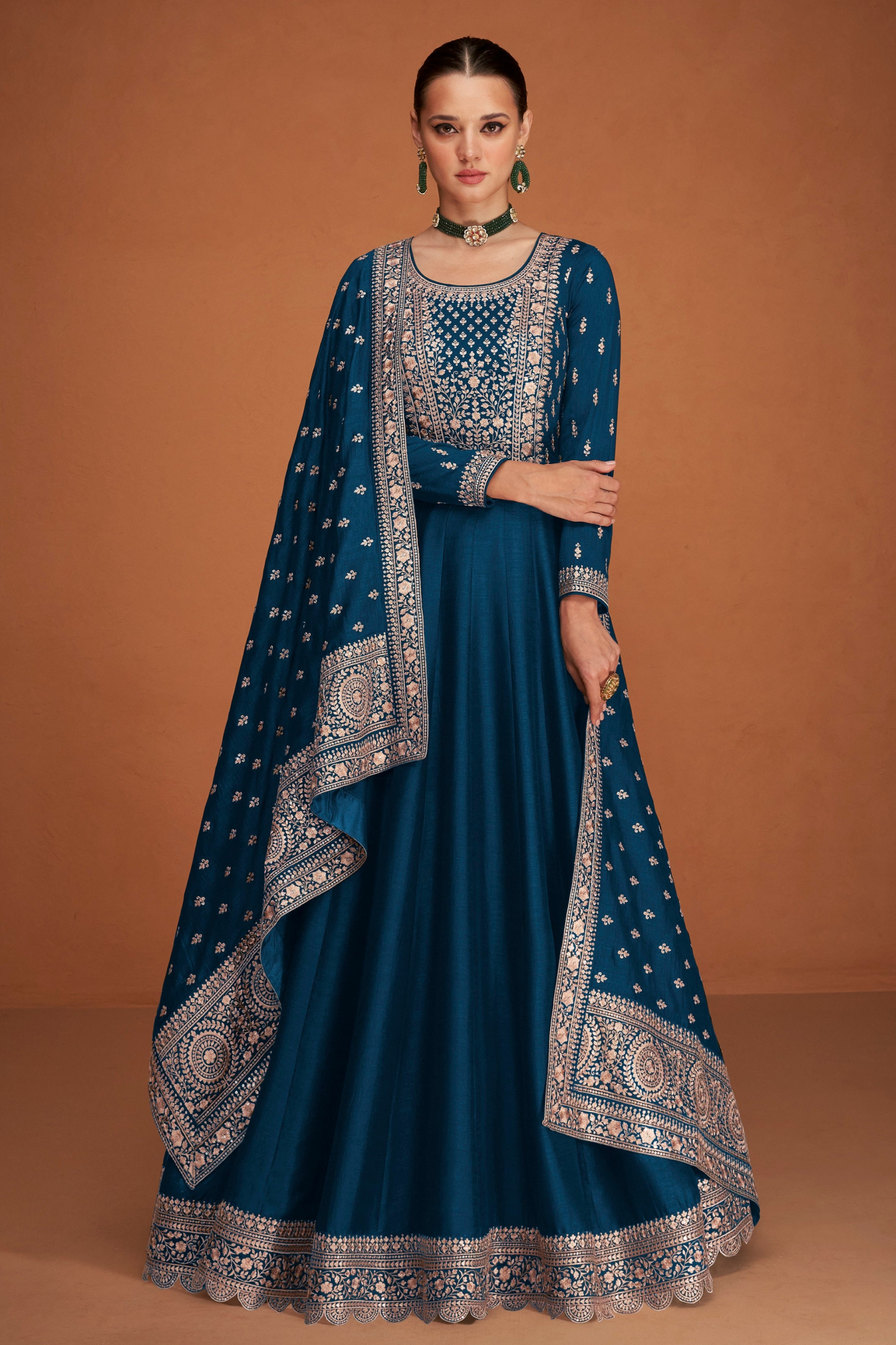 Wedding Reception Wear Women's Stylish Anarkali Gown Suits Ready to Wear Gorgeous Flared Long Gown