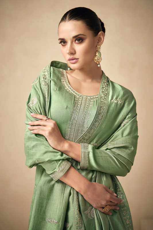 Green Color Indian Wedding Mehendi Function Wear Salwar Kameez Plazzo Dresses