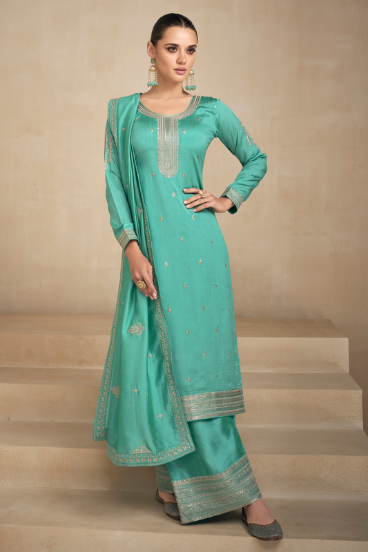 Reception Part Wear Stylish Salwar Kameez Suits Women's Ready made Embroidery Worked Plazzo Suits