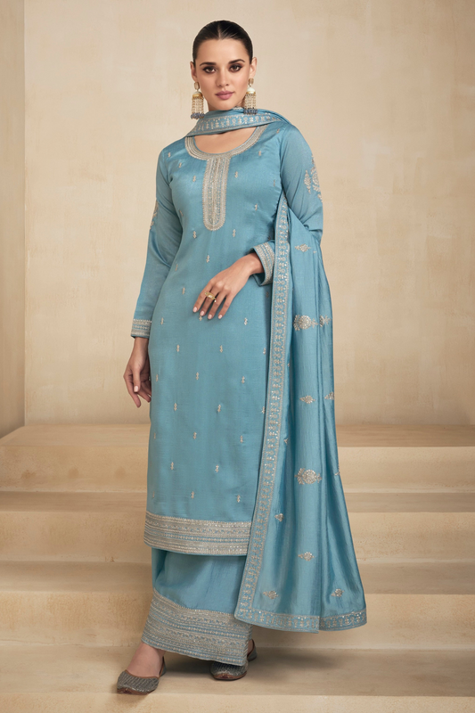 Indian Pakistani Style Ready to Wear Salwar Kameez Plazzo Suits with Embroidered Dupatta