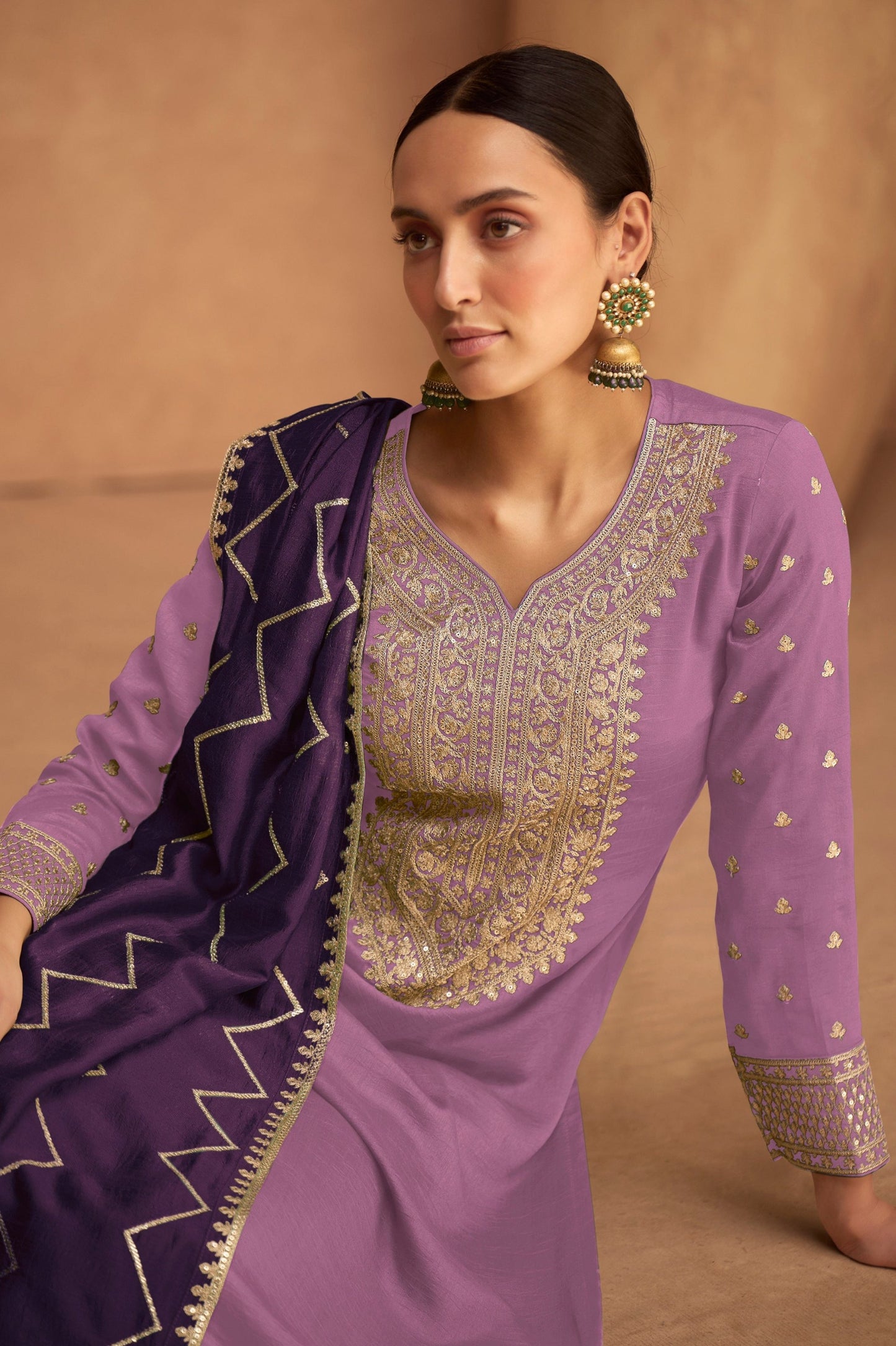 Roka-Nikah Wear Beautiful Indian Pakistani Style Silk Fabric Salwar Kameez Trouser Pant Suits