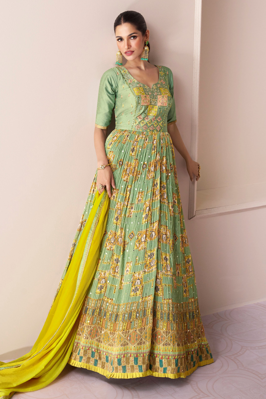 Pakistani Wedding Embroidery Worked Readymade Stitched Anarkali Dupatta Gown