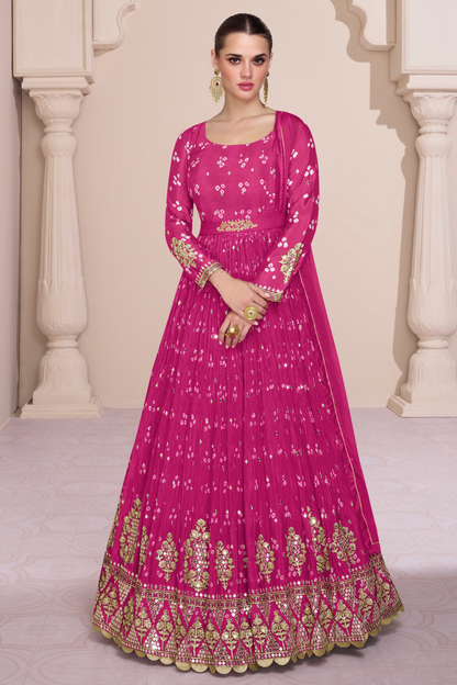 Designer Heavy Embroidery Worked Stylish Function Party Wear Anarkali Dupatta Gown