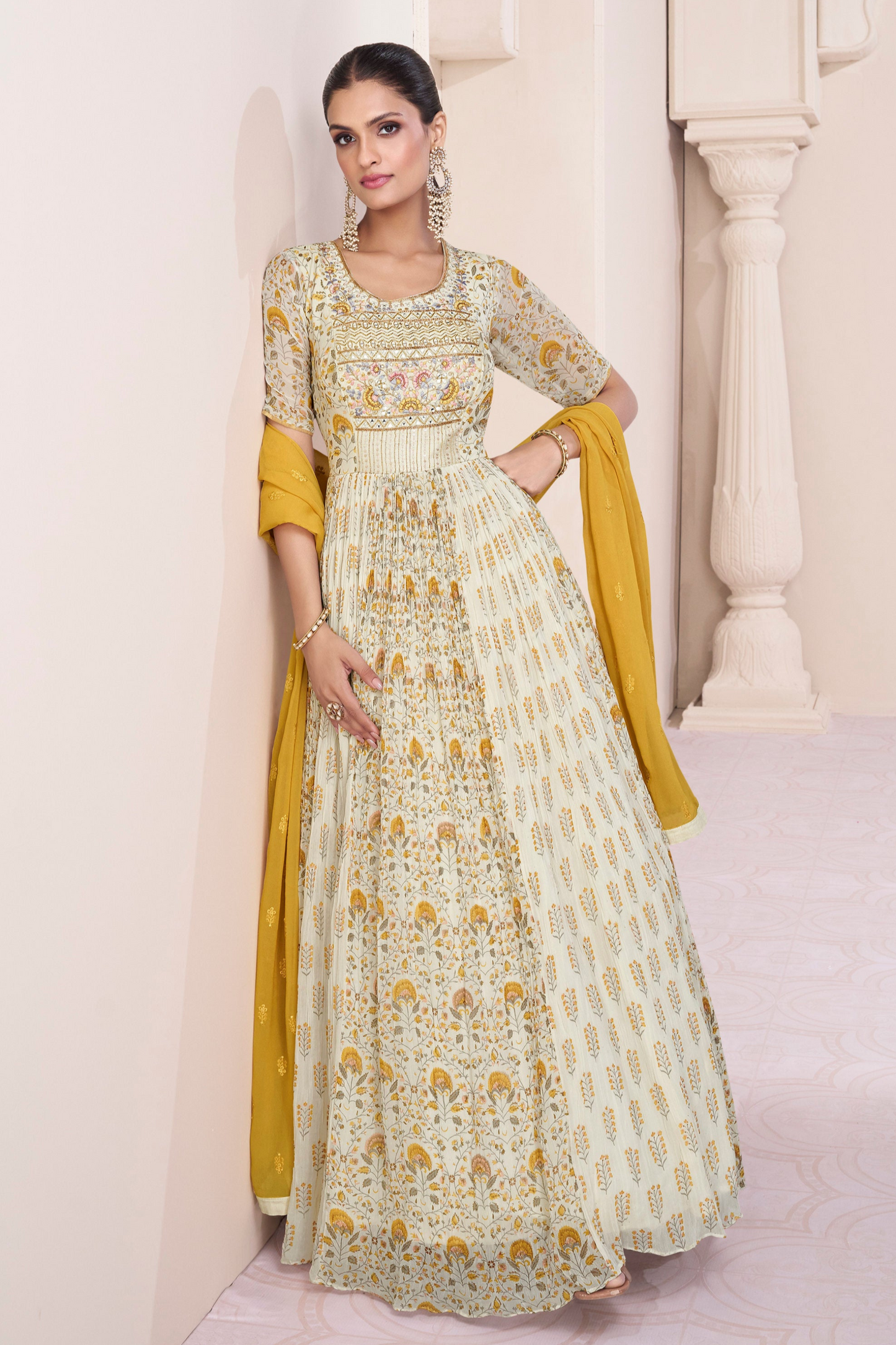 Indian Pakistani Full Flared Floor Touch Stitched Ethnic Party Wear Anarkali Dupatta Suit's