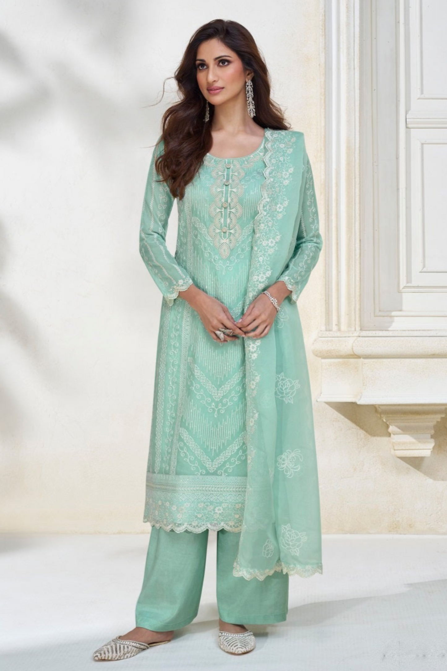 Indian Wedding Reception Function Party Salwar Kameez Embroidery Worked Dupatta Suit's