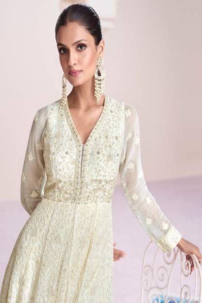 Designer Stylish Full Floor Lengh Stitched Embroidery Worked Anarkali Gown Reception Wear