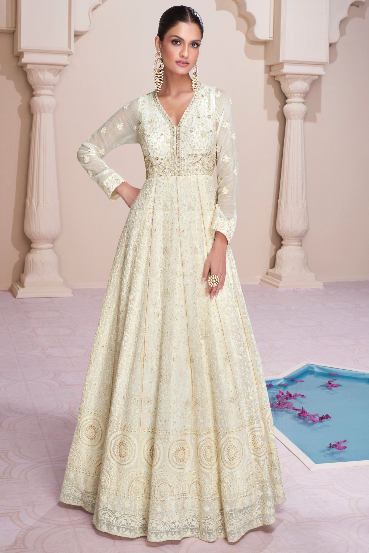 Designer Stylish Full Floor Lengh Stitched Embroidery Worked Anarkali Gown Reception Wear