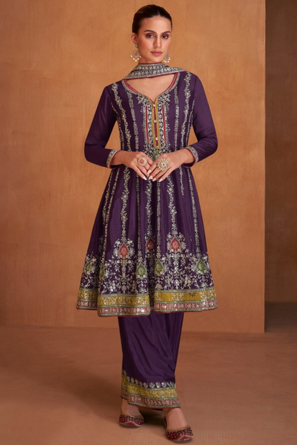 Heavy Embroidery Work Stitched Stylish Pakistani Salwar Kameez Palazzo With Dupatta