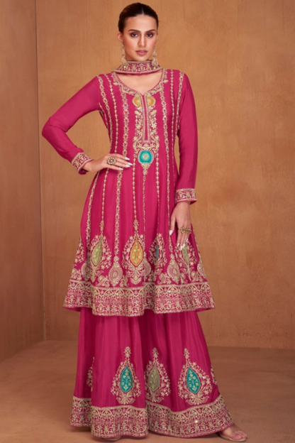 Designer Wedding Function Party Wear Ready Made Salwar Kameez Palazzo Dupatta Suit